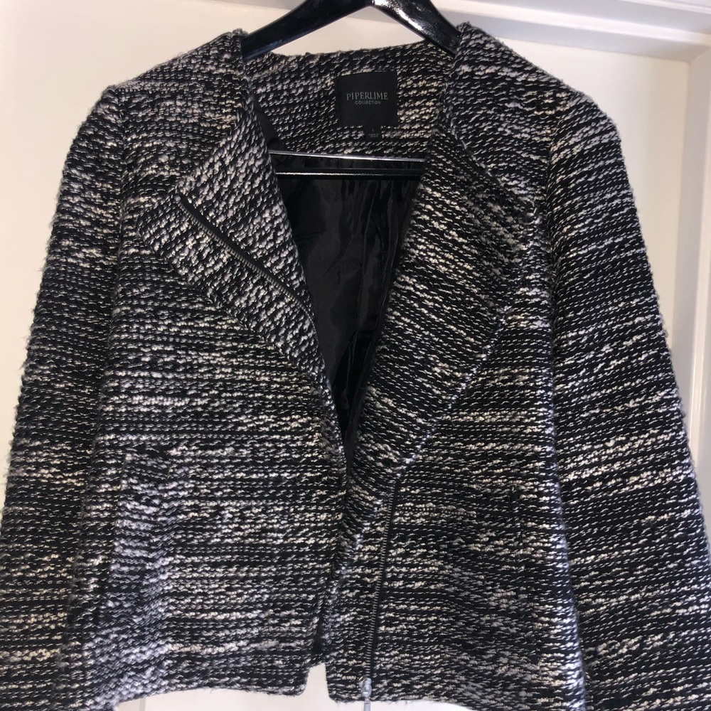 Black and white tweed blazer